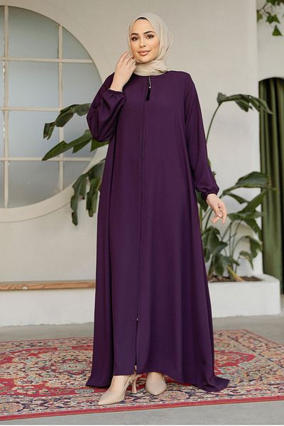 Neva Style Hijab de prune cu fermoar Ferace 26301MU