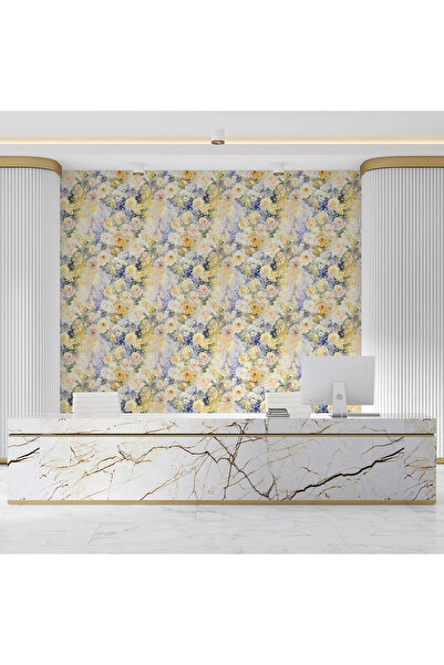 dreamwall Sarı Beyaz Gül Desenli Duvar Kumaşı -Isı ve Ses Yalıtımlı
