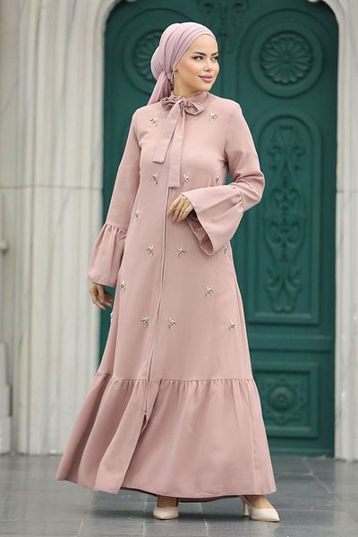 Neva Style Bead Embroidered Powder Hijab Ferace 20009Pd