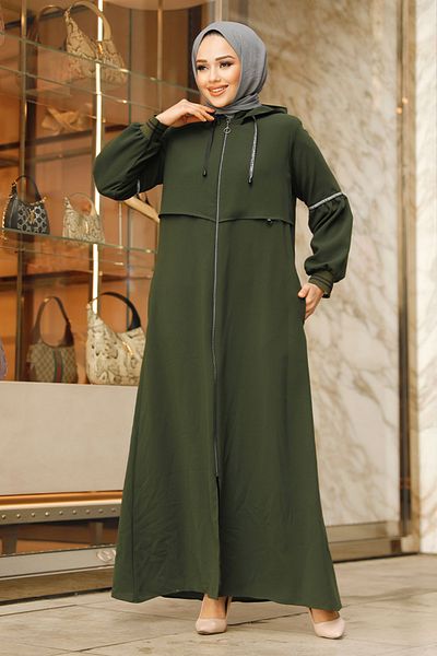 Neva Style حجاب كاكي بغطاء للرأس Ferace 62602HK