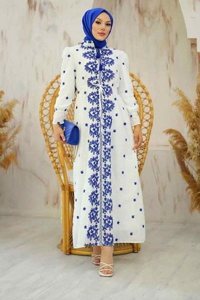 Neva Style Rochie Hijab cu imprimeu albastru - 13503M