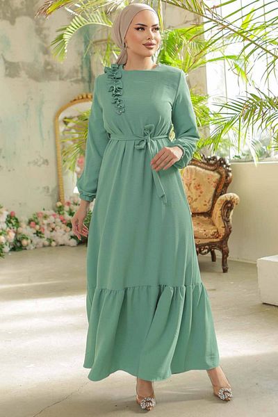 Neva Style - Φόρεμα Hijab Mint με ζώνη 659mint