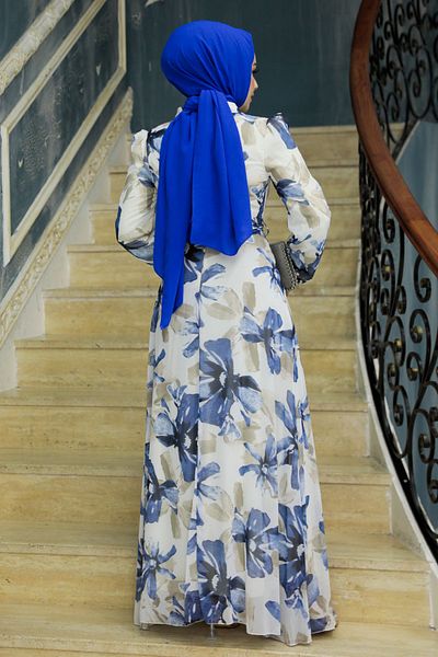 Neva Style Rochie Hijab Ecru cu Motiv Floral 279322 e