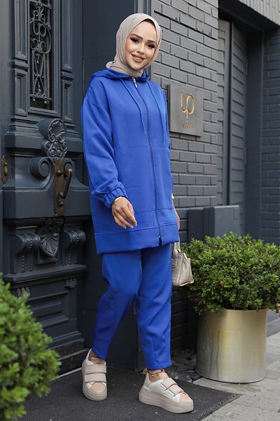 Neva Style طقم حجاب أزرق ساكس بسحاب 10400SX
