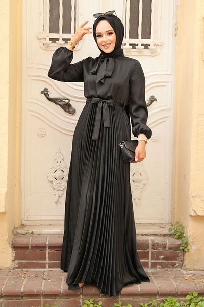 Neva Style Pleated Black Hijab Evening Dress 3031S