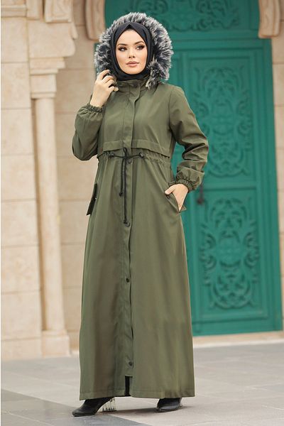 Neva Style Γούνινο Χακί Hijab Parka 60506hk
