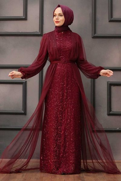 Neva Style Rochie de seara Hijab - Paiete Paiete Rochie de seara Hijab Rosie Inchisa 5383kbr