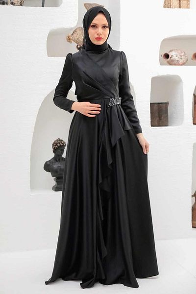 Neva Style Μαύρο Μουσουλμανικό Βραδινό Φόρεμα Flounced 22431s