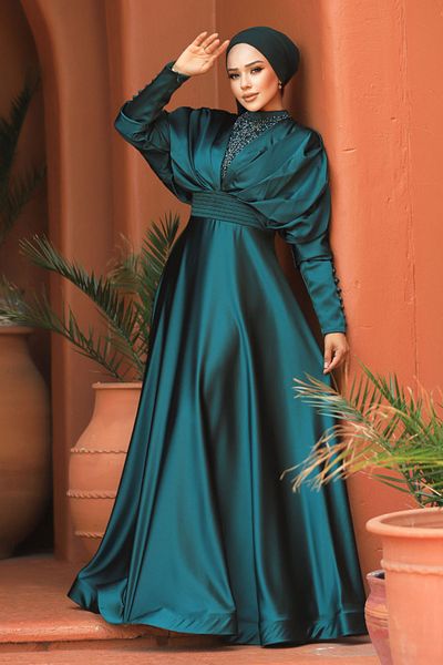 Neva Style Βραδινό φόρεμα με χάντρες Πράσινο Hijab 22451y