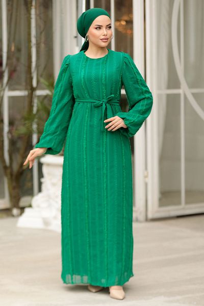 Neva Style Πράσινο Φόρεμα Hijab με σχέδιο 23261Y