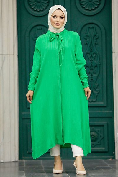 Neva Style تونيك حجاب أخضر بأزرار 5401y