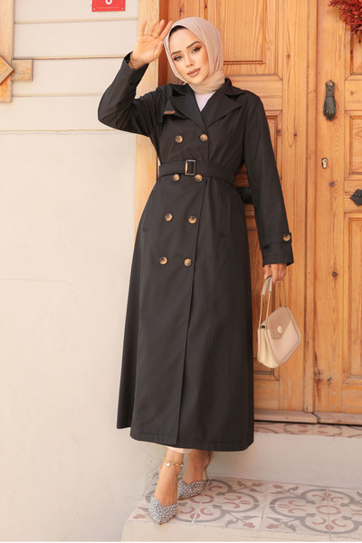 Neva Style Μαύρη καμπαρντίνα Hijab - Ζώνη, Μοντέλο 61500S