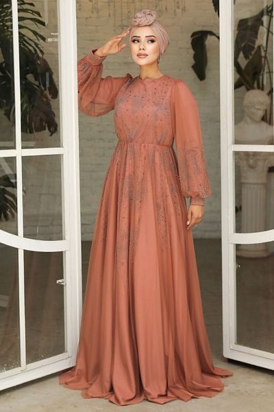 Neva Style Beaded Tile Hijab Evening Dress 22031Krmt