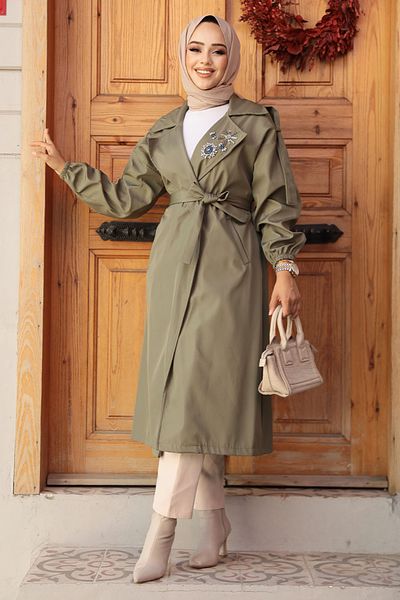 Neva Style Trench Hijab Kaki cu mărgele 639hk