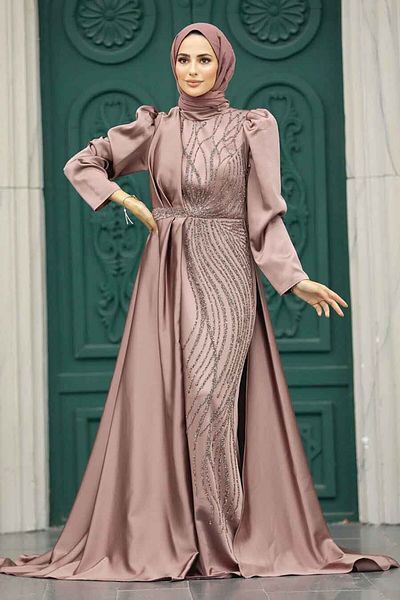 Neva Style فستان سهرة من الساتان النحاسي مع ذيل 23221bkr
