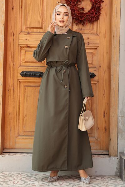 Neva Style معطف واق من المطر باللون الكاكي - بأزرار، 684HK