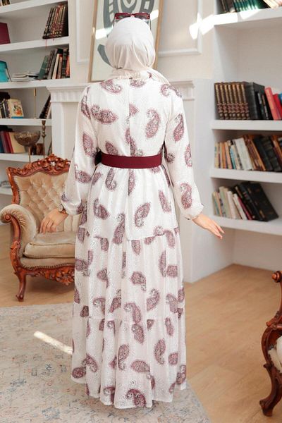 Neva Style - Rochie Hijab Rosie Claret cu Motiv 1228br