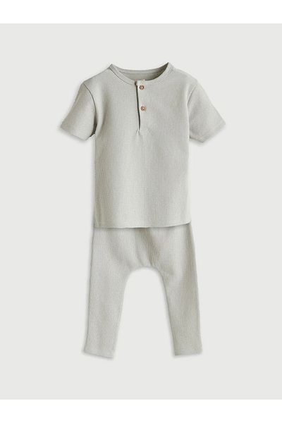 LC Waikiki Lcw Baby Green Buttoned Baby Boy T-Shirt and Leggings 2-Pack