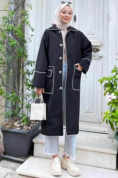Neva Style - Trenci negru cu nasturi 9206s