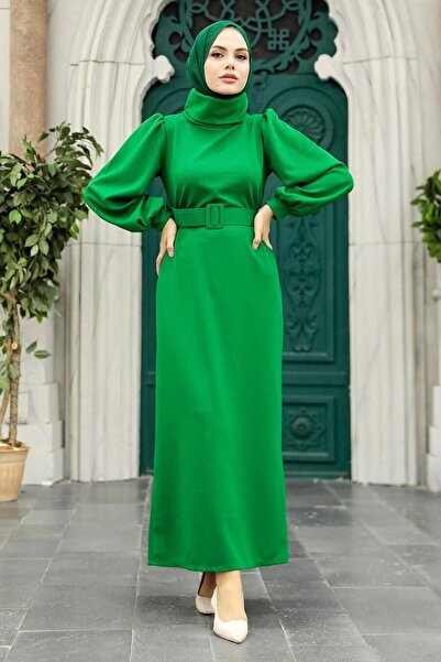 Neva Style Rochie verde cu guler înalt 17861Y