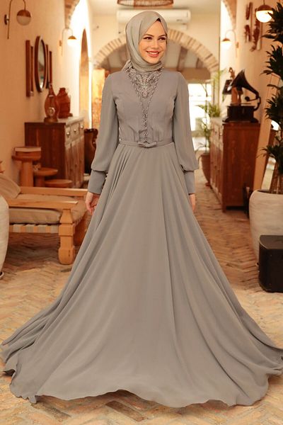 Neva Style Rochie de seara cu hijab - rochie de seara musulmana afumata cu broderie cu margele 750fu