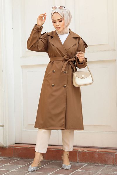 Neva Style Taba Hijab Trench Coat - Κουμπωτό, Μοντέλο 647TB