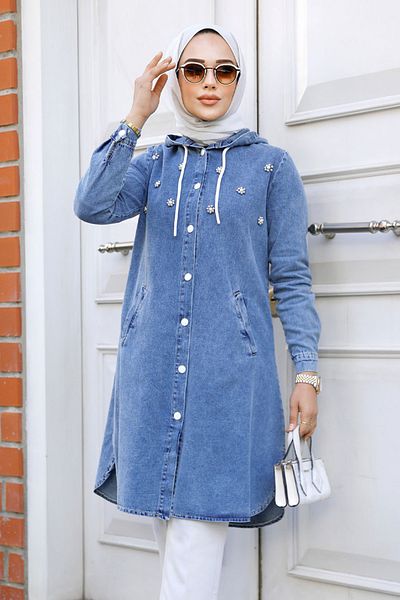 Neva Style Șapcă din denim Hijab albastru cu glugă 19114M