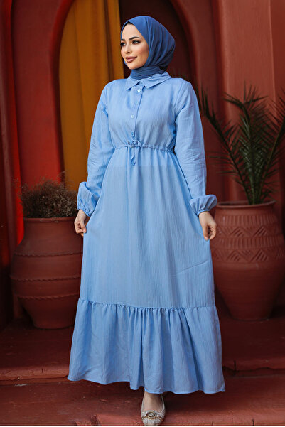 Neva Style Baby Blue Hijab Dress with Flounce Hem 23181BM
