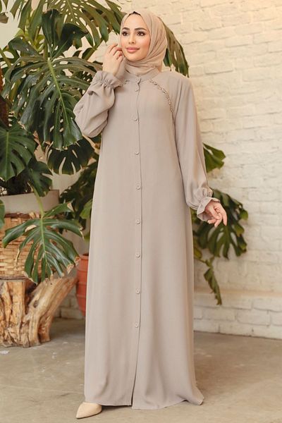 Neva Style Hijab Bej Ferace - Nasturi, Model 45275BEJ
