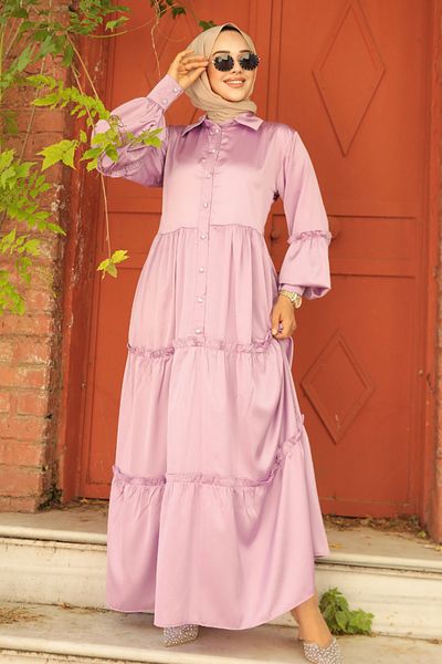 Neva Style Rochie Hijab Liliac Pliată 5884lıla