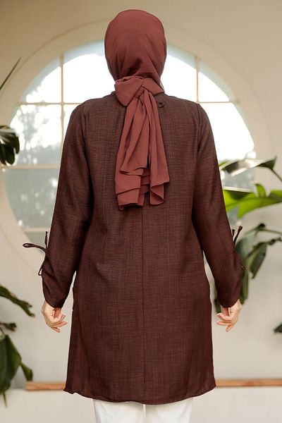 Neva Style تونيك حجاب بني بأزرار 41281KH