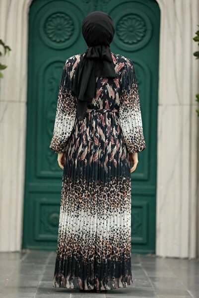 Neva Style Leopard Patterned Dusty Rose Hijab Dress 3889Gk