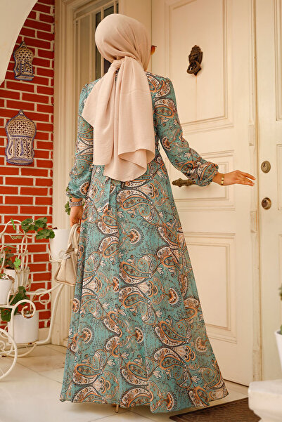 Neva Style Φόρεμα με λουλουδάτο σχέδιο Çağla Green Hijab 279081CY