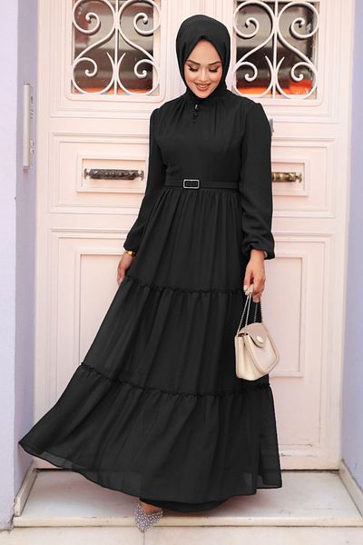 Neva Style Πτυχωτό Μαύρο Φόρεμα Hijab 57250s