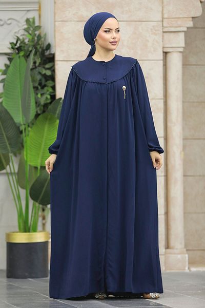 Neva Style Maneca cu balon Albastru Inchis Hijab Ferace 20134l