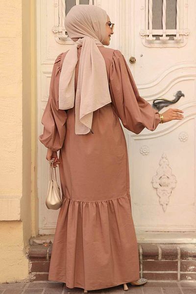 Neva Style Φόρεμα Hijab Dark Mink με ζώνη 57350kv