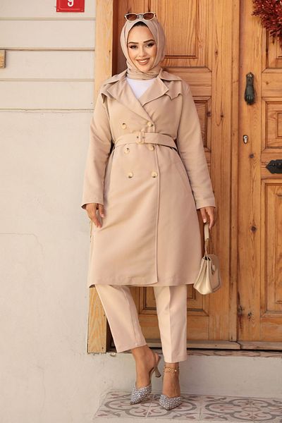 Neva Style Trenci Hijab cu centură bej - 61221BEIG