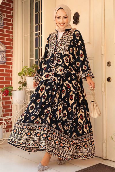 Neva Style Φόρεμα Hijab με μαύρο σχέδιο - 23453S