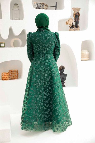 Neva Style Lacy Green Hijab Evening Dress 22510Y