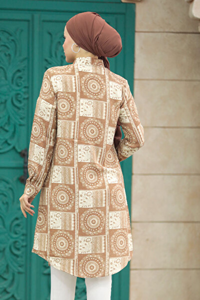 Neva Style Кафява туника от вискоза с шарки и хиджаб 11664kh