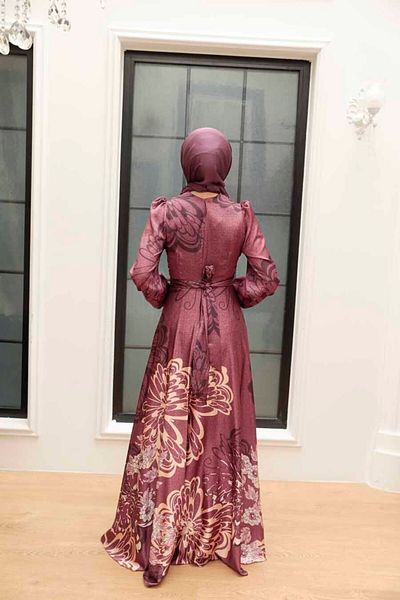 Neva Style Βραδινό φόρεμα με μοτίβο σατέν Dark Dusty Rose Hijab 3432kgk