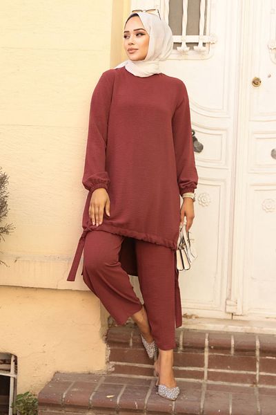 Neva Style طقم حجاب الكرز المزدوج - 65876VSN