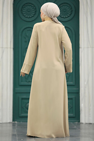 Neva Style Zippered Beige Hijab Ferace 20018BEJ
