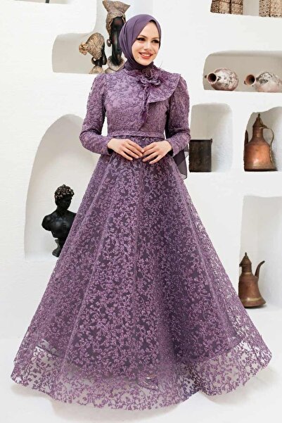 Neva Style Dantelli Lilac Hijab Evening Dress 22421Lila