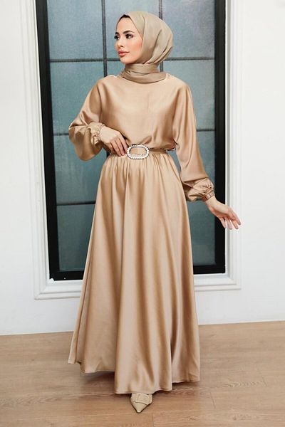 Neva Style Μπισκότο Σατέν Μουσουλμανικό Φόρεμα 5727bs