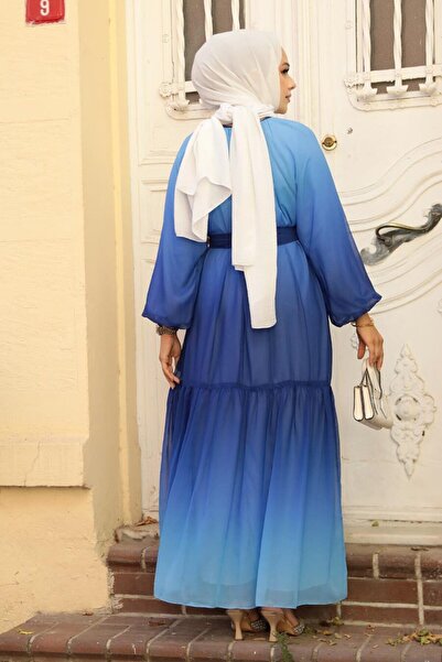 Neva Style Navy Blue Colored Hijab Dress - 12536L