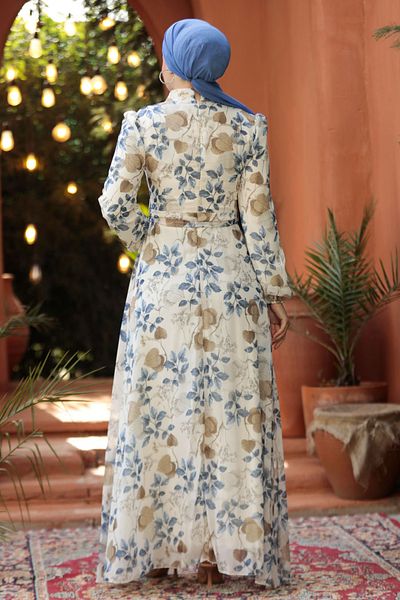 Neva Style Rochie Hijab Ecru cu Motiv Floral 279327 e