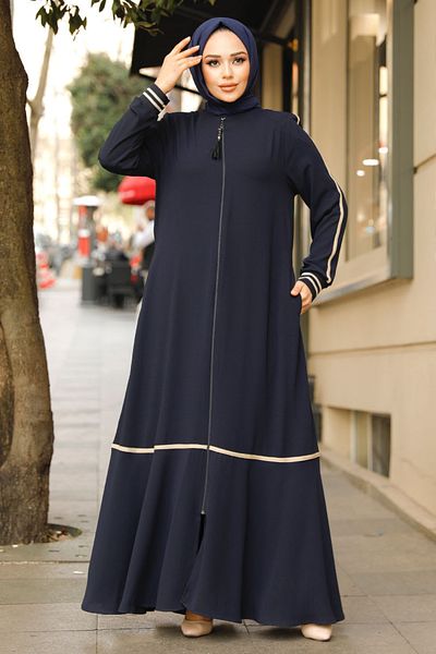 Neva Style Zippered Navy Blue Hijab Ferace 62101L