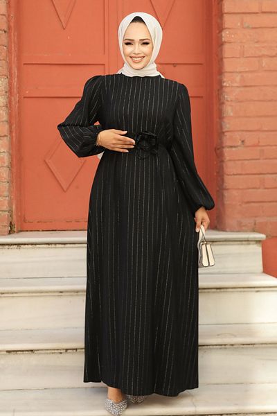 Neva Style Rochie Hijab cu dungi negre - 12541S