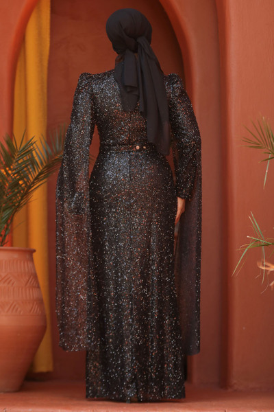 Neva Style Чорна вечірня сукня з паєтками 52241s